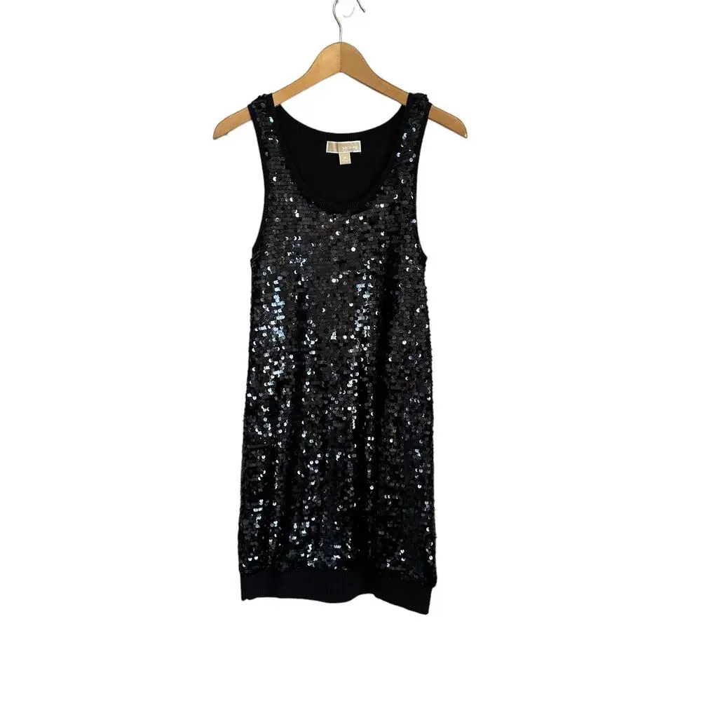 Michael Kors Black Sequin Mid Length Dress Size XS